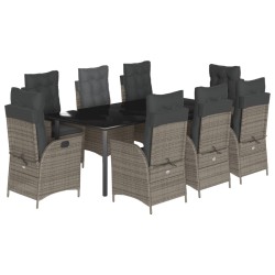 vidaXL Set comedor jardín 9 pzas y cojines ratán sintético gris