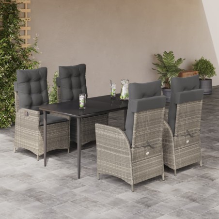 vidaXL Set comedor de jardín 5 pzas cojines ratán sintético gris claro