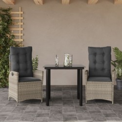 vidaXL Set comedor de jardín 3 pzas cojines ratán sintético gris claro
