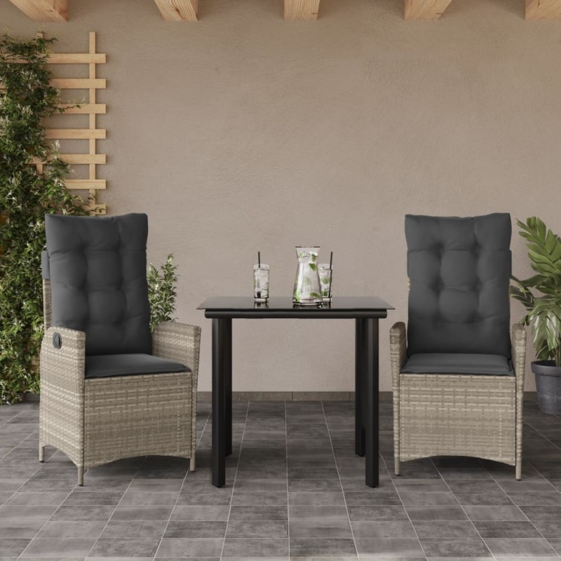 vidaXL Set comedor de jardín 3 pzas cojines ratán sintético gris claro vidaXL Set comedor de jardín 3 pzas cojines ratán sintético gris claro