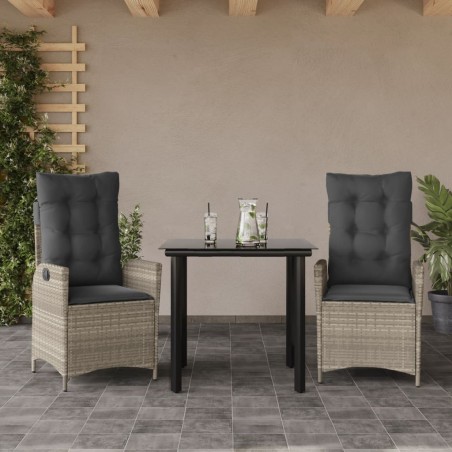 vidaXL Set comedor de jardín 3 pzas cojines ratán sintético gris claro