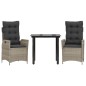 vidaXL Set comedor de jardín 3 pzas cojines ratán sintético gris claro vidaXL Set comedor de jardín 3 pzas cojines ratán sintético gris claro