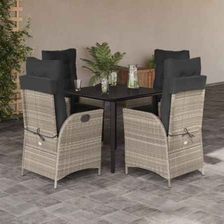 vidaXL Set comedor de jardín 5 pzas cojines ratán sintético gris claro