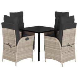 vidaXL Set comedor de jardín 5 pzas cojines ratán sintético gris claro