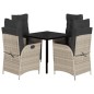 vidaXL Set comedor de jardín 5 pzas cojines ratán sintético gris claro vidaXL Set comedor de jardín 5 pzas cojines ratán sintético gris claro