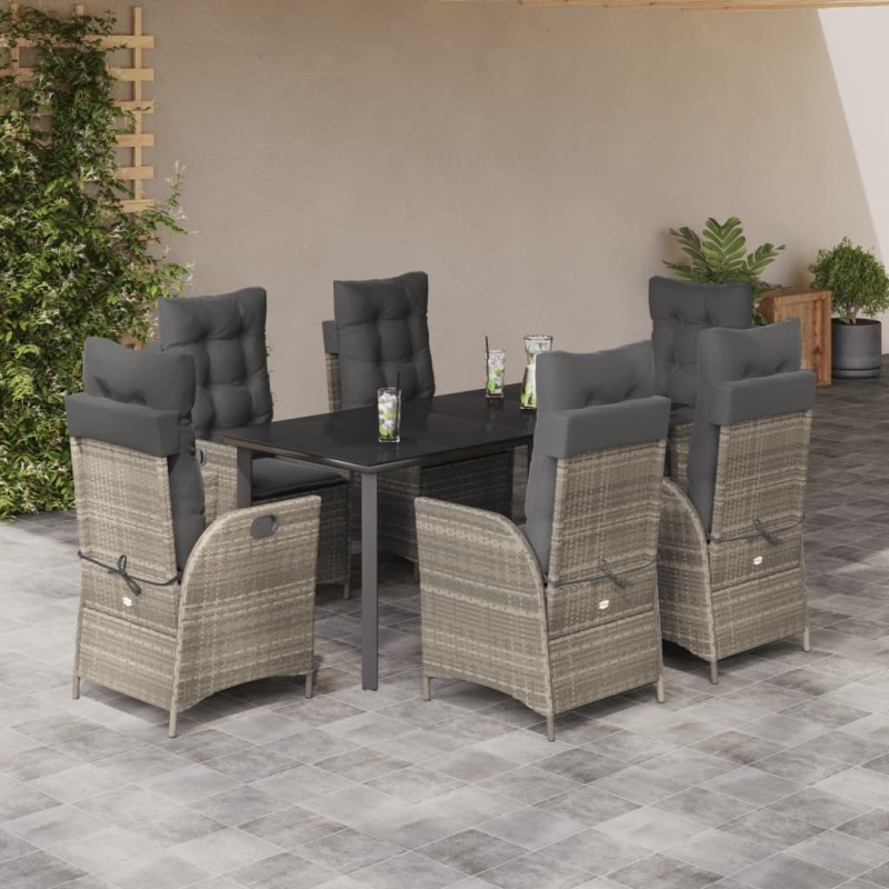 vidaXL Set comedor jardín 7 pzas y cojines ratán sintético gris claro vidaXL Set comedor jardín 7 pzas y cojines ratán sintético gris claro