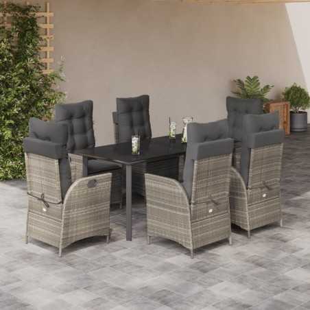 vidaXL Set comedor jardín 7 pzas y cojines ratán sintético gris claro