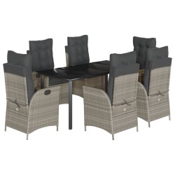 vidaXL Set comedor jardín 7 pzas y cojines ratán sintético gris claro