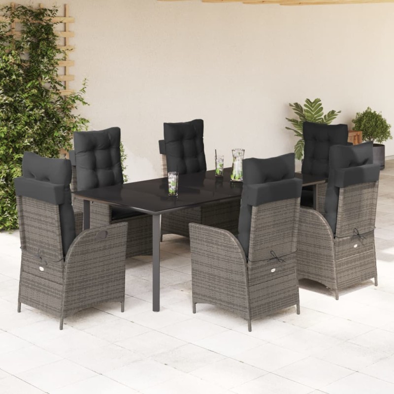 vidaXL Set comedor jardín 7 pzas y cojines ratán sintético gris vidaXL Set comedor jardín 7 pzas y cojines ratán sintético gris