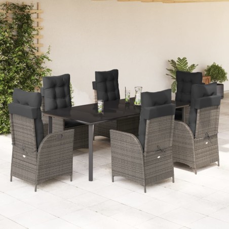 vidaXL Set comedor jardín 7 pzas y cojines ratán sintético gris