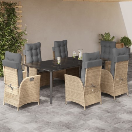 vidaXL Set comedor de jardín 7 pzas con cojines ratán sintético beige