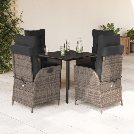 vidaXL Set comedor de jardín 5 piezas con cojines ratán sintético gris