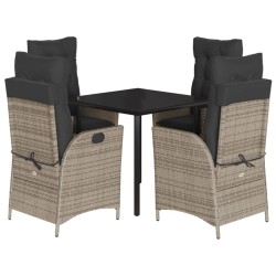 vidaXL Set comedor de jardín 5 piezas con cojines ratán sintético gris