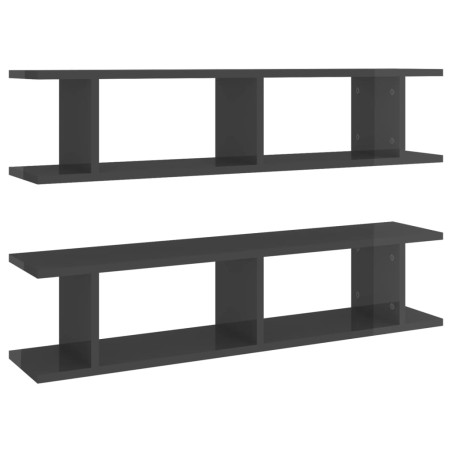 vidaXL Estantes de pared 2 uds contrachapado gris brillante 90x18x20cm