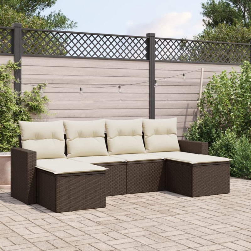 vidaXL Set sofás de jardín 6 piezas y cojines ratán sintético marrón vidaXL Set sofás de jardín 6 piezas y cojines ratán sintético marrón