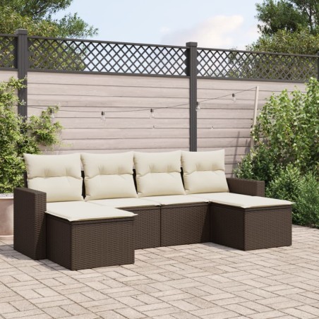 vidaXL Set sofás de jardín 6 piezas y cojines ratán sintético marrón