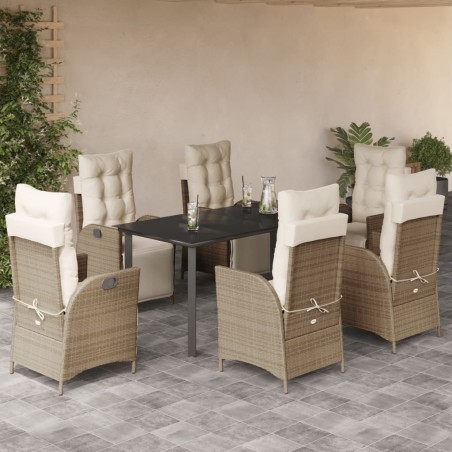 vidaXL Set comedor de jardín 7 pzas con cojines ratán sintético beige