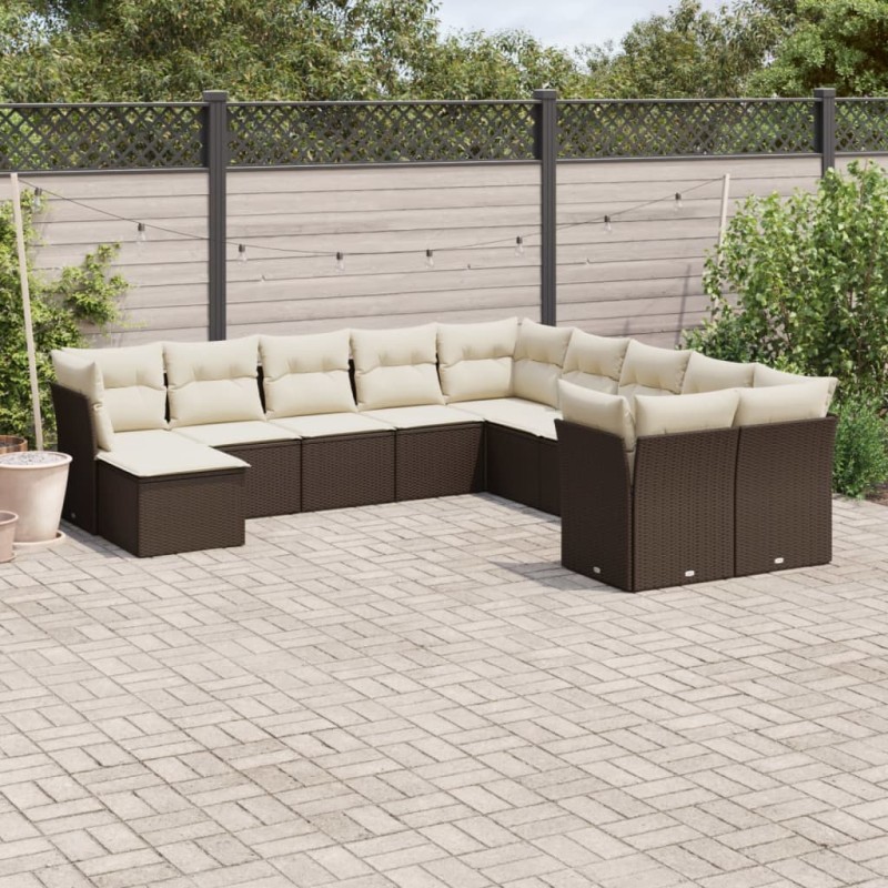 vidaXL Set de sofás de jardín 11 pzas cojines ratán sintético marrón vidaXL Set de sofás de jardín 11 pzas cojines ratán sintético marrón