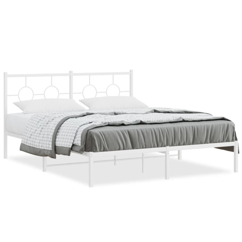 vidaXL Estructura de cama de metal con cabecero blanca 150x200 cm vidaXL Estructura de cama de metal con cabecero blanca 150x200 cm