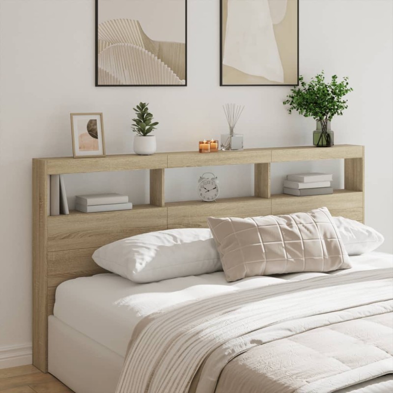 vidaXL Cabecero de cama con luz LED roble Sonoma 200x17x102 cm vidaXL Cabecero de cama con luz LED roble Sonoma 200x17x102 cm