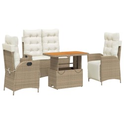 vidaXL Set de comedor jardín con cojines 4 pzas ratán sintético beige