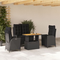vidaXL Juego comedor jardín 4 piezas con cojines ratán sintético negro