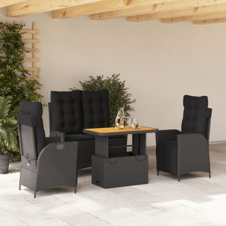 vidaXL Juego comedor jardín 4 piezas con cojines ratán sintético negro