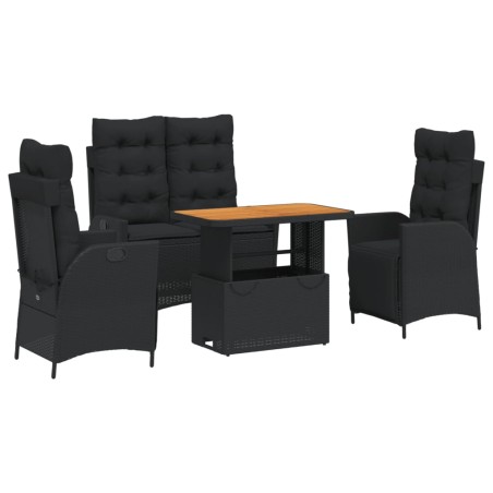 vidaXL Juego comedor jardín 4 piezas con cojines ratán sintético negro
