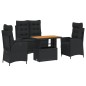 vidaXL Juego comedor jardín 4 piezas con cojines ratán sintético negro