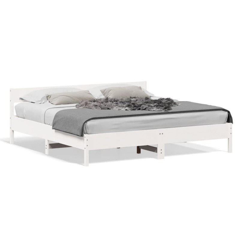 vidaXL Estructura cama cabecero madera maciza pino blanco 180x200 cm vidaXL Estructura cama cabecero madera maciza pino blanco 180x200 cm