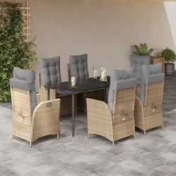 vidaXL Set comedor de jardín 7 pzas con cojines ratán sintético beige