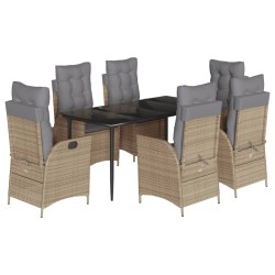 vidaXL Set comedor de jardín 7 pzas con cojines ratán sintético beige