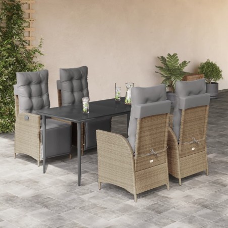 vidaXL Set comedor de jardín 5 pzas con cojines ratán sintético beige