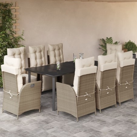 vidaXL Set comedor de jardín 9 pzas con cojines ratán sintético beige