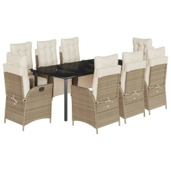 vidaXL Set comedor de jardín 9 pzas con cojines ratán sintético beige