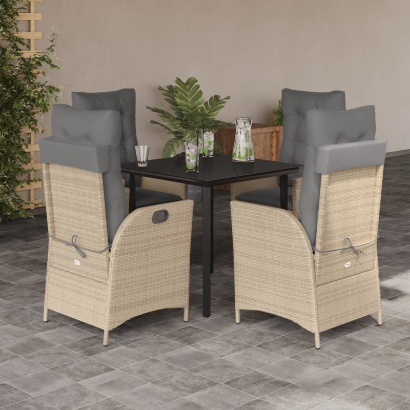 vidaXL Set comedor de jardín 5 pzas con cojines ratán sintético beige vidaXL Set comedor de jardín 5 pzas con cojines ratán sintético beige