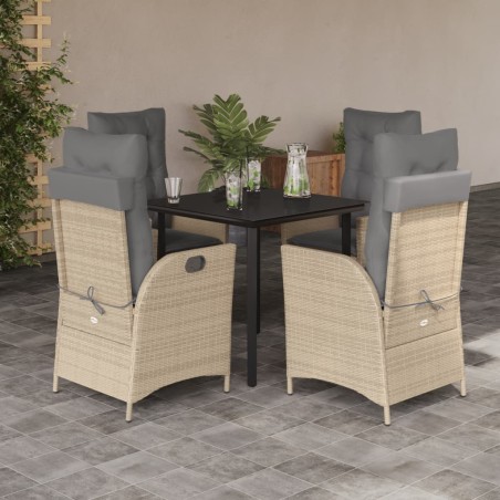 vidaXL Set comedor de jardín 5 pzas con cojines ratán sintético beige