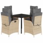 vidaXL Set comedor de jardín 5 pzas con cojines ratán sintético beige vidaXL Set comedor de jardín 5 pzas con cojines ratán sintético beige