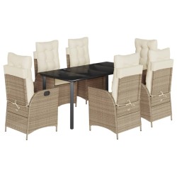 vidaXL Set comedor de jardín 7 pzas con cojines ratán sintético beige