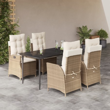 vidaXL Set comedor de jardín 5 pzas con cojines ratán sintético beige