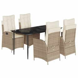 vidaXL Set comedor de jardín 5 pzas con cojines ratán sintético beige