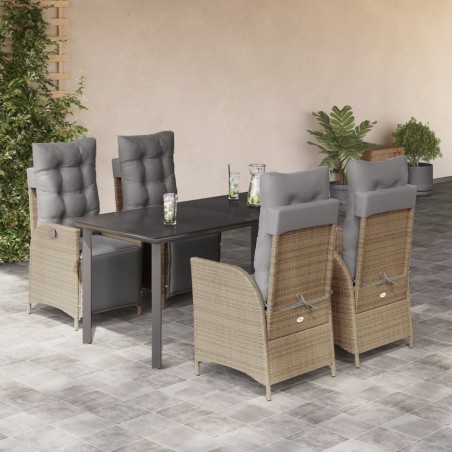 vidaXL Set comedor de jardín 5 pzas con cojines ratán sintético beige