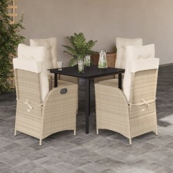 vidaXL Set comedor de jardín 5 pzas con cojines ratán sintético beige