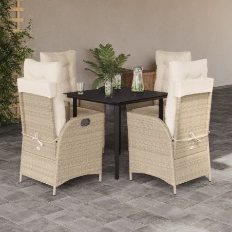 vidaXL Set comedor de jardín 5 pzas con cojines ratán sintético beige