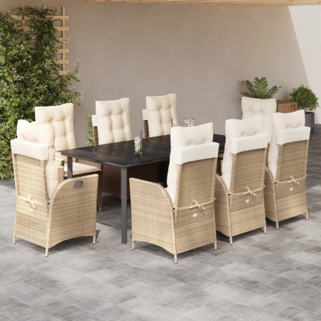 vidaXL Set comedor de jardín 9 pzas con cojines ratán sintético beige