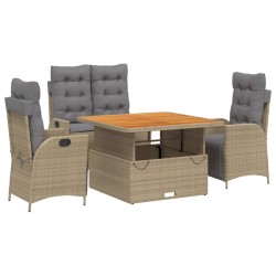 vidaXL Set de comedor jardín con cojines 4 pzas ratán sintético beige