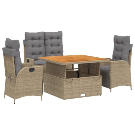 vidaXL Set de comedor jardín con cojines 4 pzas ratán sintético beige