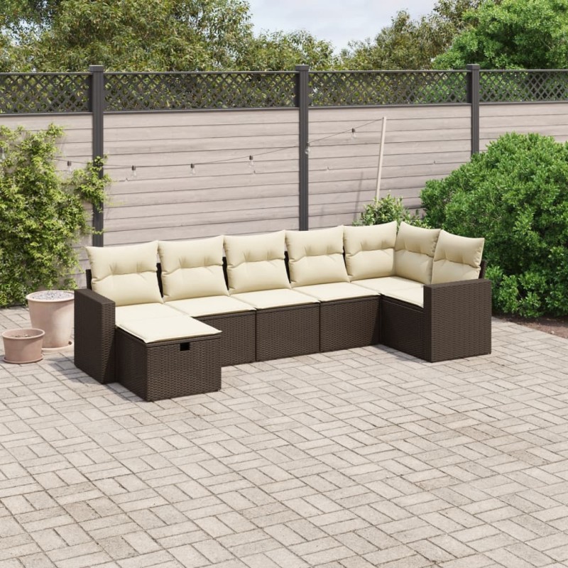vidaXL Juego de sofás de jardín 7 piezas con cojines ratán PE marrón vidaXL Juego de sofás de jardín 7 piezas con cojines ratán PE marrón