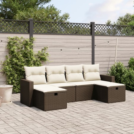 vidaXL Set sofás de jardín 6 piezas y cojines ratán sintético marrón