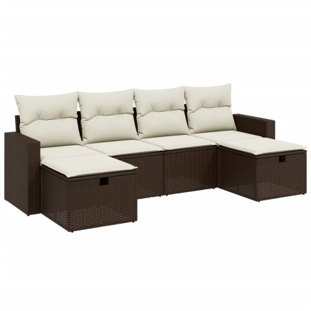 vidaXL Set sofás de jardín 6 piezas y cojines ratán sintético marrón